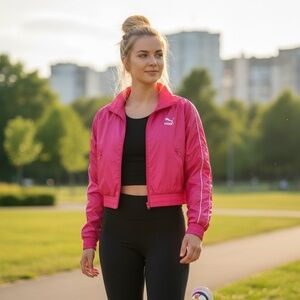 Puma Women's Vibrant Pink Lightweight Windbreaker  Bomber Jacket